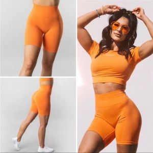 Alphalete Crop Top/Biker Short Set Orange Creamsicle